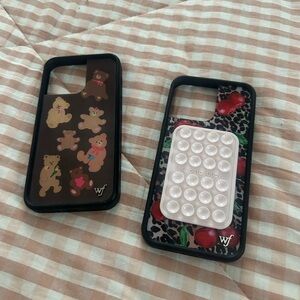 iPhone 14 Pro Max Wildflowers Bear and Cherry Phone Cases - Black and Brown